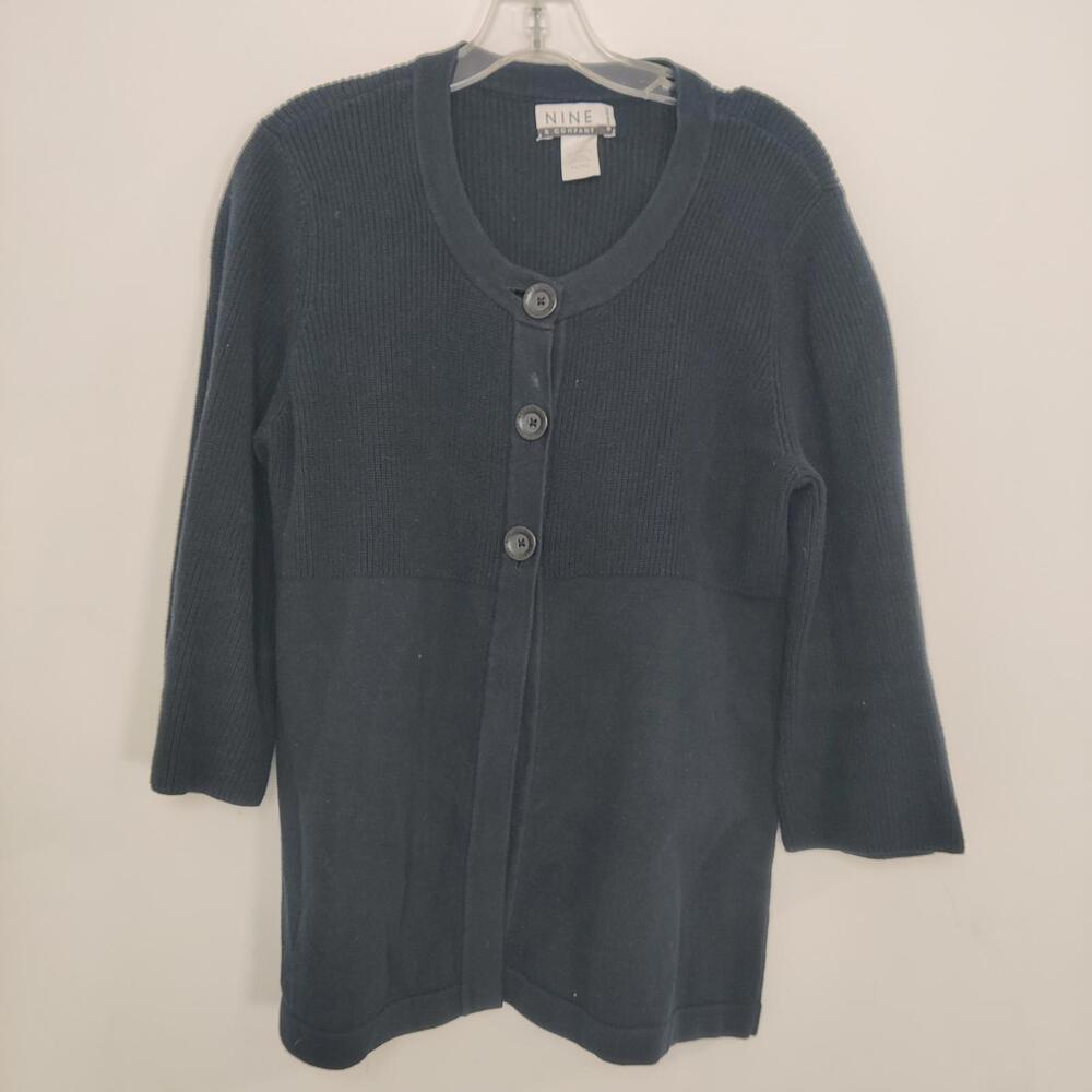 Nine West Women's Navy Ribbed Button Cardigan Sweater XL